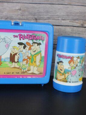 The Flintstones A Day At The Zoo Plastic Denny’s Lunchbox & Thermos Vintage 1989